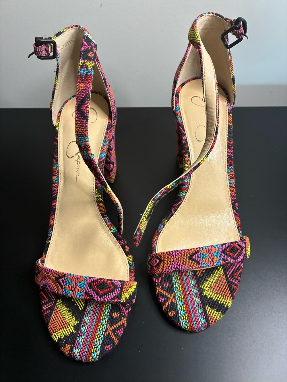 Jessica Simpson Multicolor Woven Ankle-Strap Heels